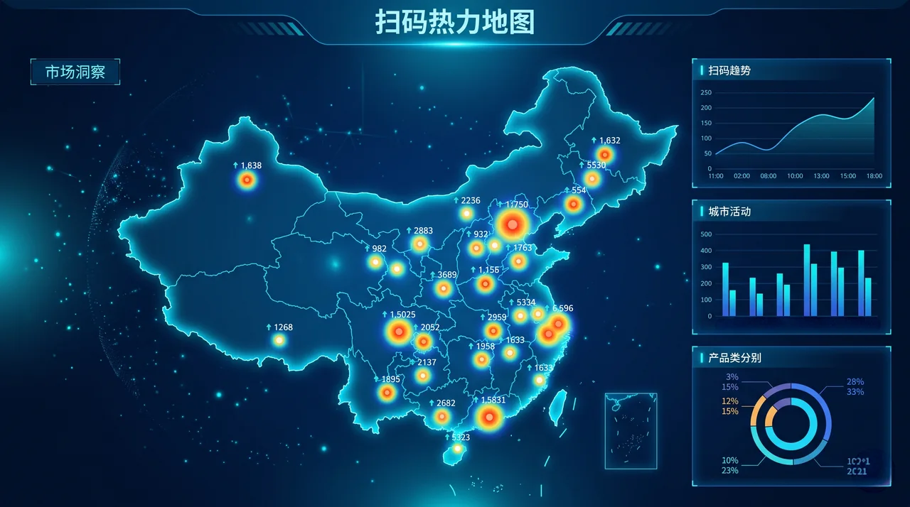 扫码热力地图后台看板：区域分布与动销热度