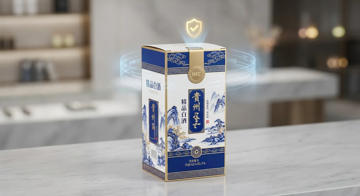 高端白酒礼盒贴加密 NFC 防伪封，手机轻碰即验真